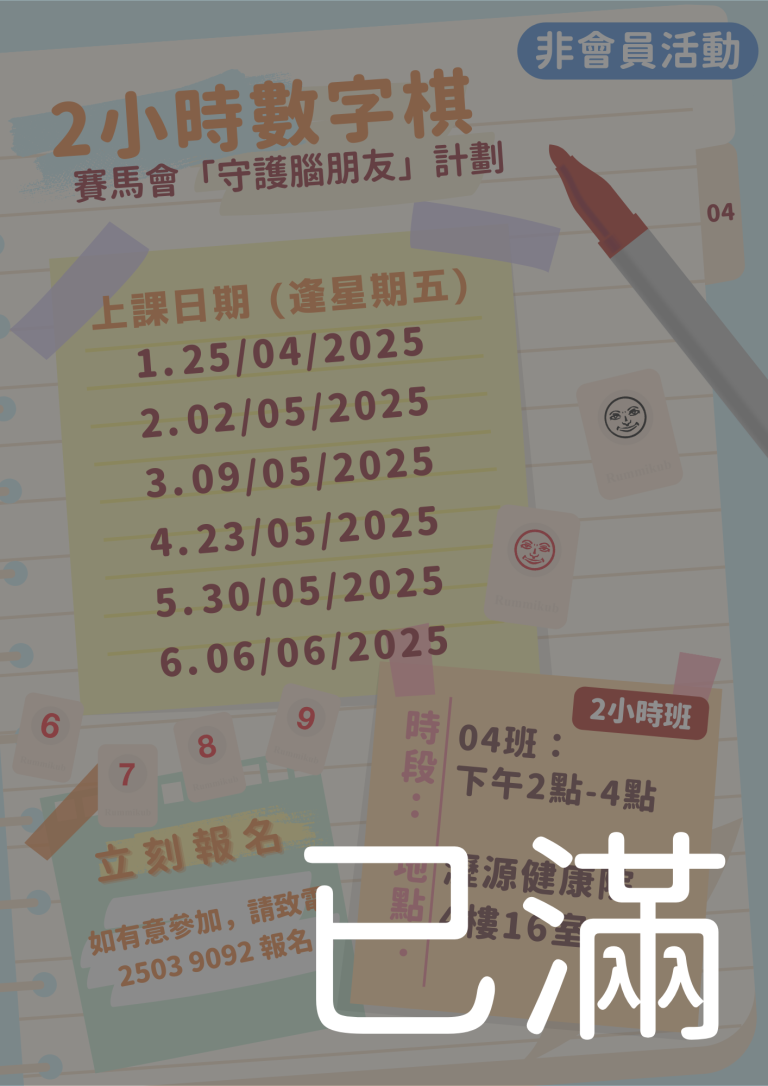 非會員 – 2小時數字棋04 (名額已滿)