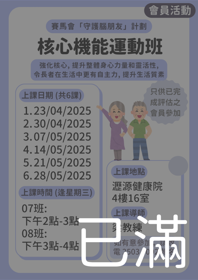 會員限定 – 核心機能運動班07 08班 (名額已滿)