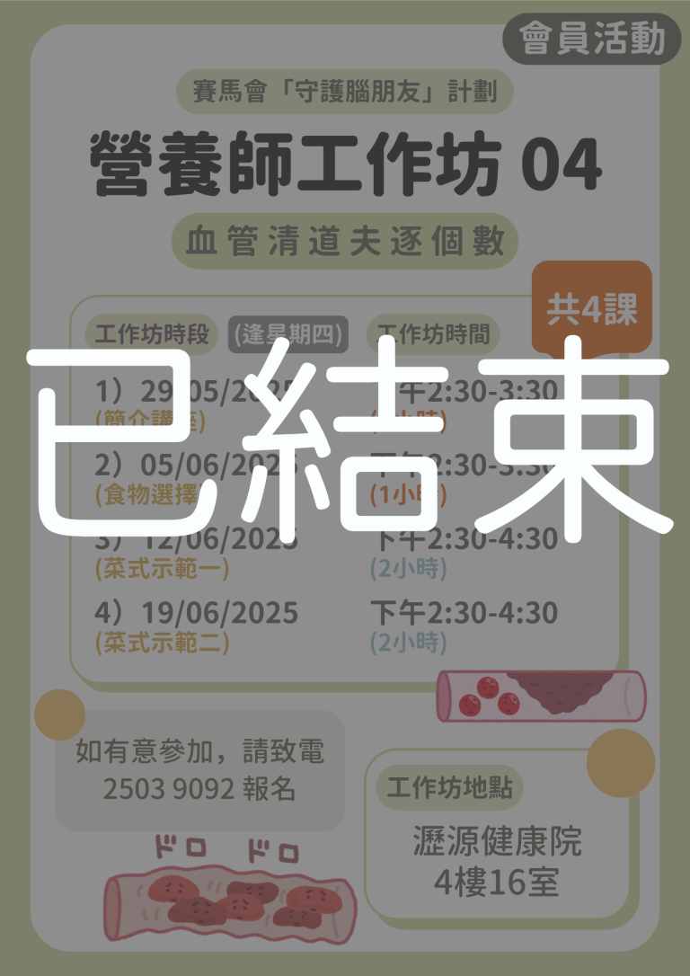 會員限定 – 營養師工作坊04【血管清道夫逐個數】(已結束)
